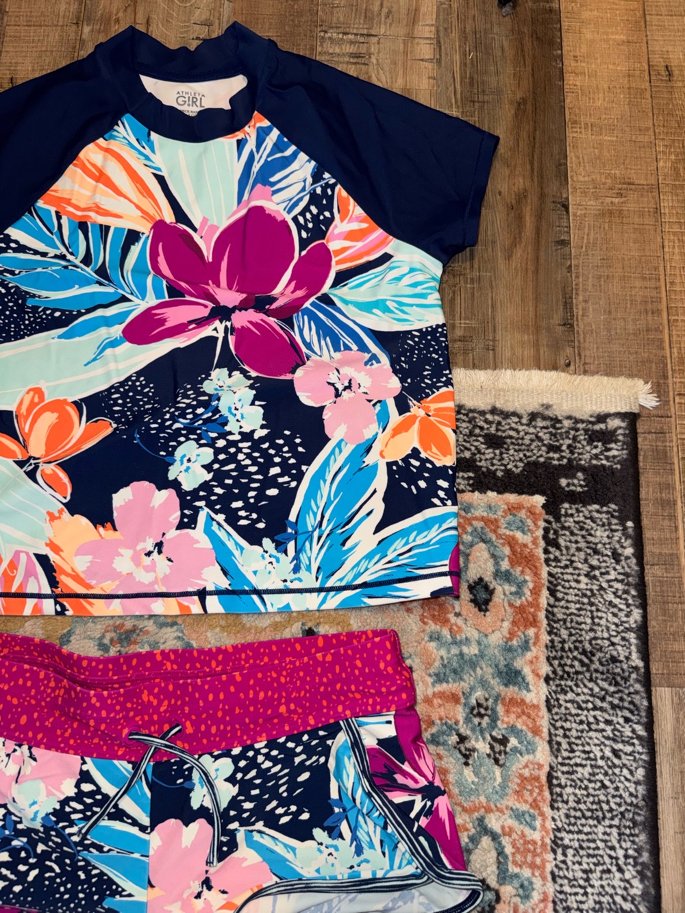 Athleta Girl Tropical Floral Print Cannonball 2.0 Swim Shorts & Matching Top M/L - Picture 4 of 7